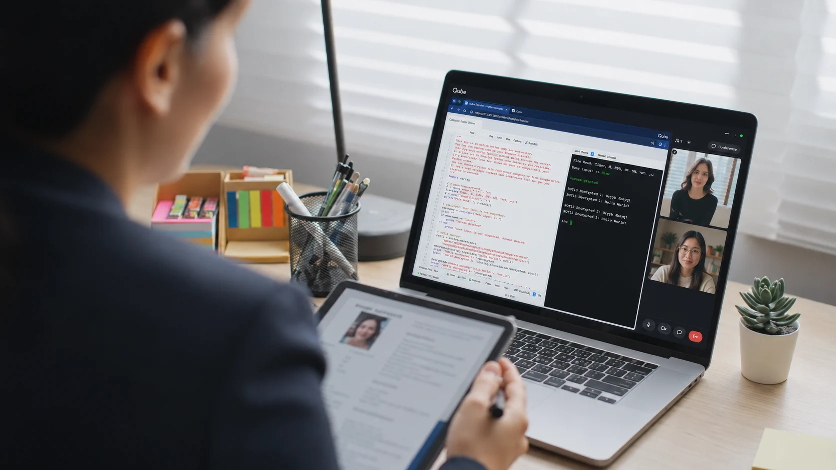 Recruiter reviewing a technical interview running inside Qube